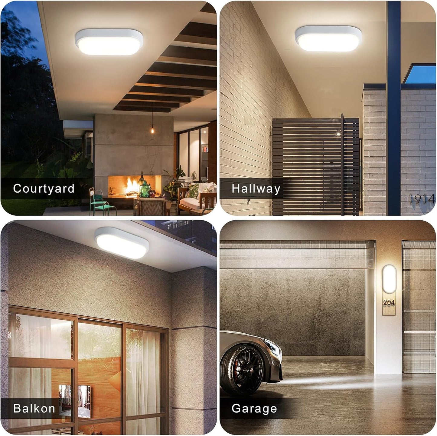 Letlit 12W LED Wall Light IP54 Bathroom Bulkhead 1200lm 4000K Neutral White Ceiling Porch Light