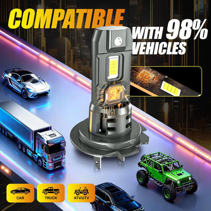 JOSHF H7 LED Bulbs 6500K Cool White 32000LM 14000RPM Fan 600% Brighter 1:1 Mini Size Plug-N-Play 12V for Car Motorcycle Pack of 2