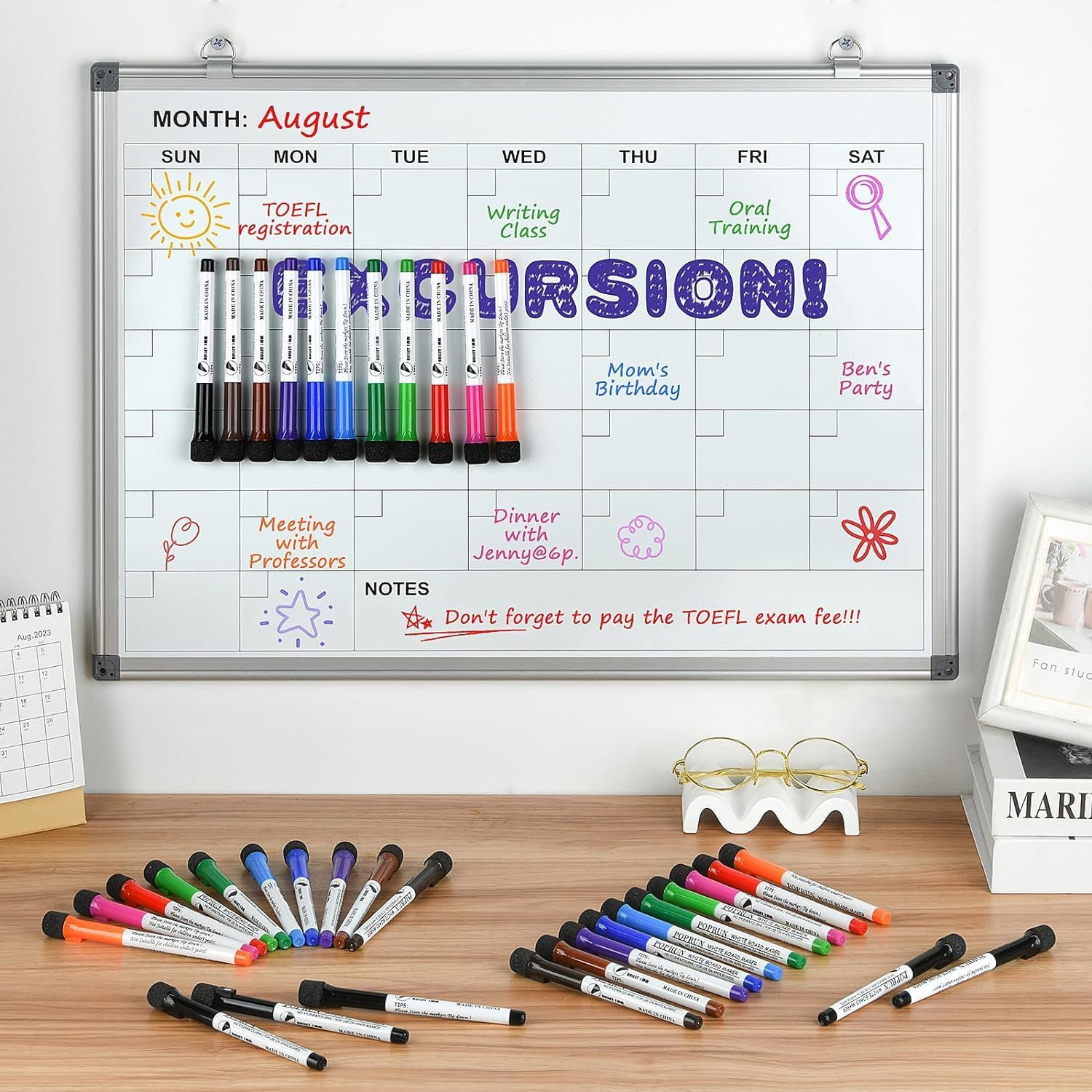 POPRUN 36-Count Fine Tip Magnetic Dry Erase Markers – 11 Colors