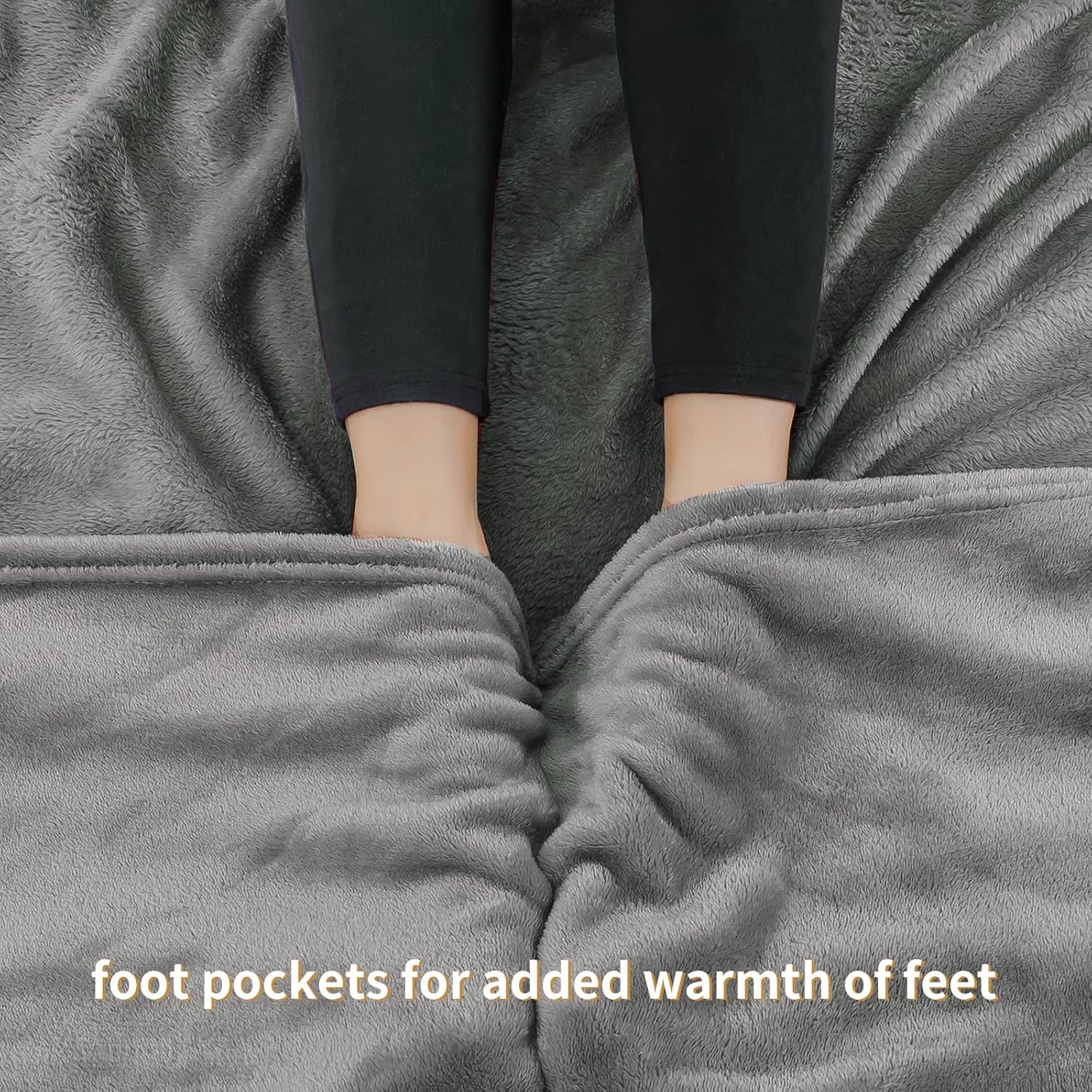 RUIKASI Grey Fleece Wearable Blanket with Sleeves and Foot Pocket