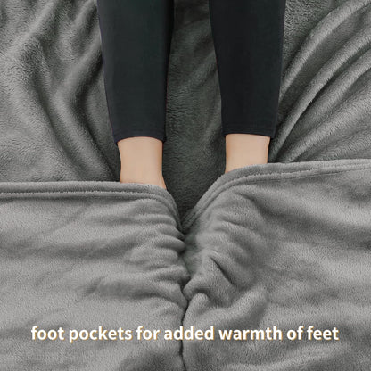 RUIKASI Grey Fleece Wearable Blanket with Sleeves and Foot Pocket