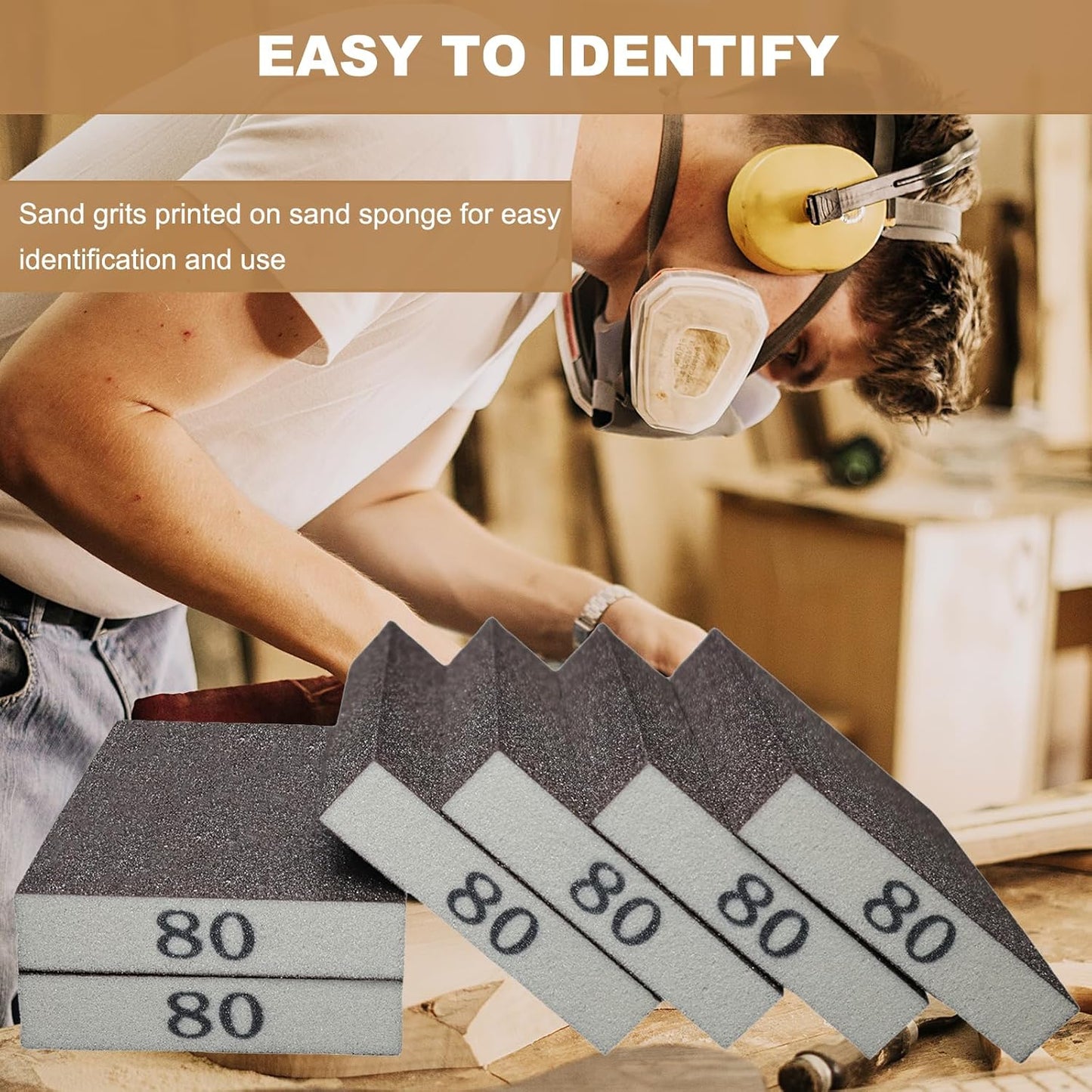 6 Pack 80 Grit Medium Sanding Sponge, Washable and Reusable