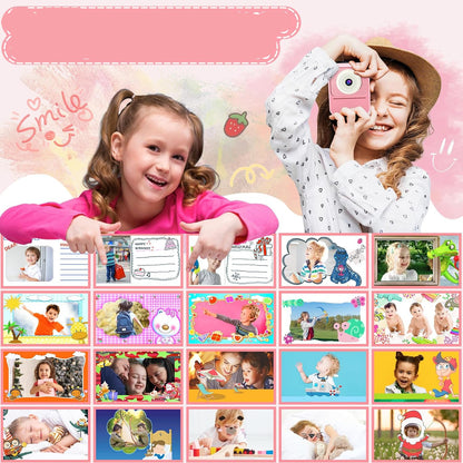 Korffe P7 Children's Instant Camera with 3 Rolls Printing Paper 32GB Card 2.4 Inch Screen 6 Coloured Pens