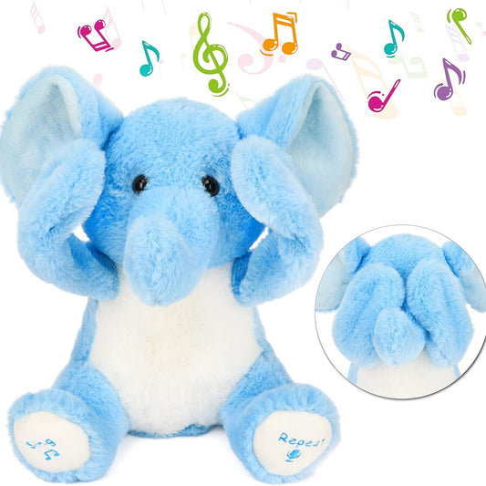 Hopearl Peek-A-Boo Interactive Singing Soft Elephant Plush Toy Blue
