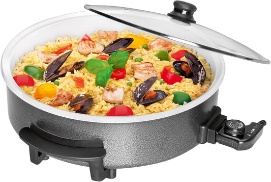 Clatronic Party Pan: Multifunctional Ceramic Coated Electric Roasting Dish with Lid
