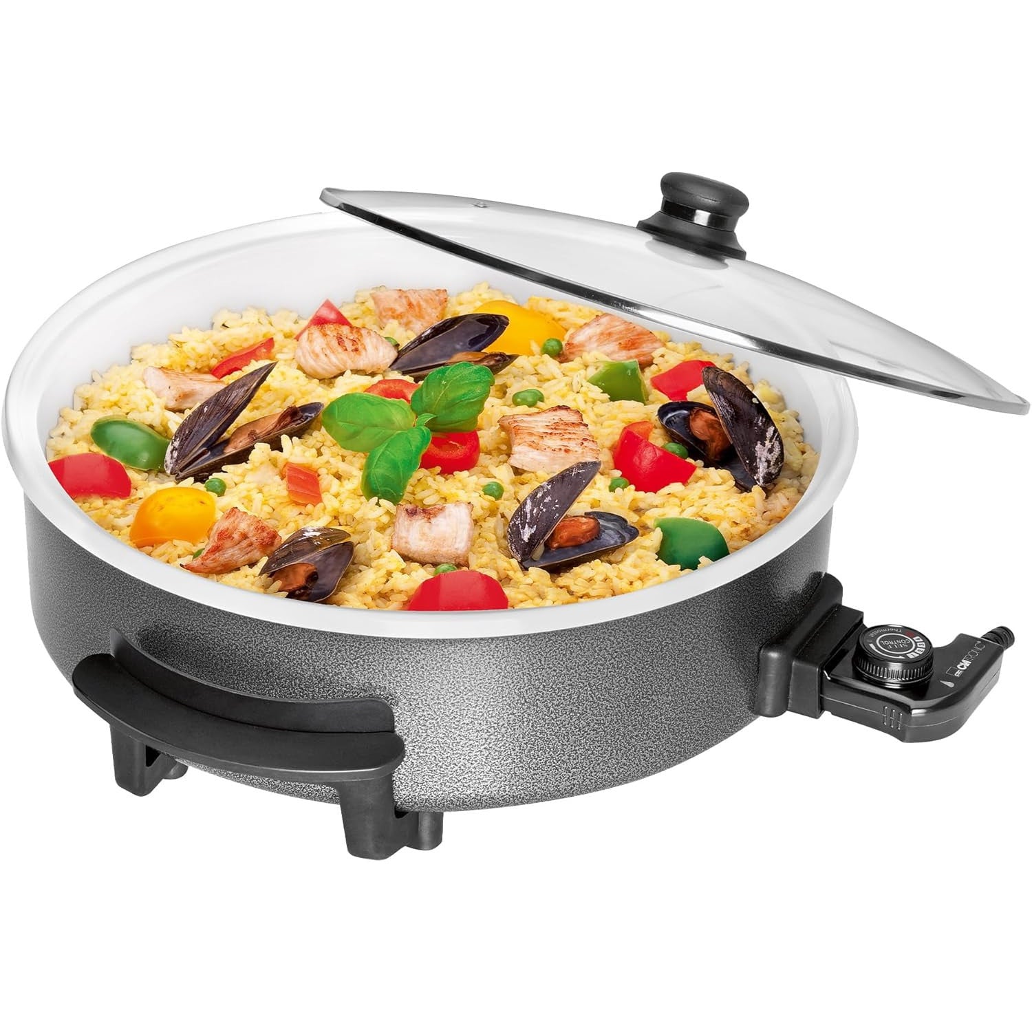 Clatronic Party Pan: Multifunctional Ceramic Coated Electric Roasting Dish with Lid