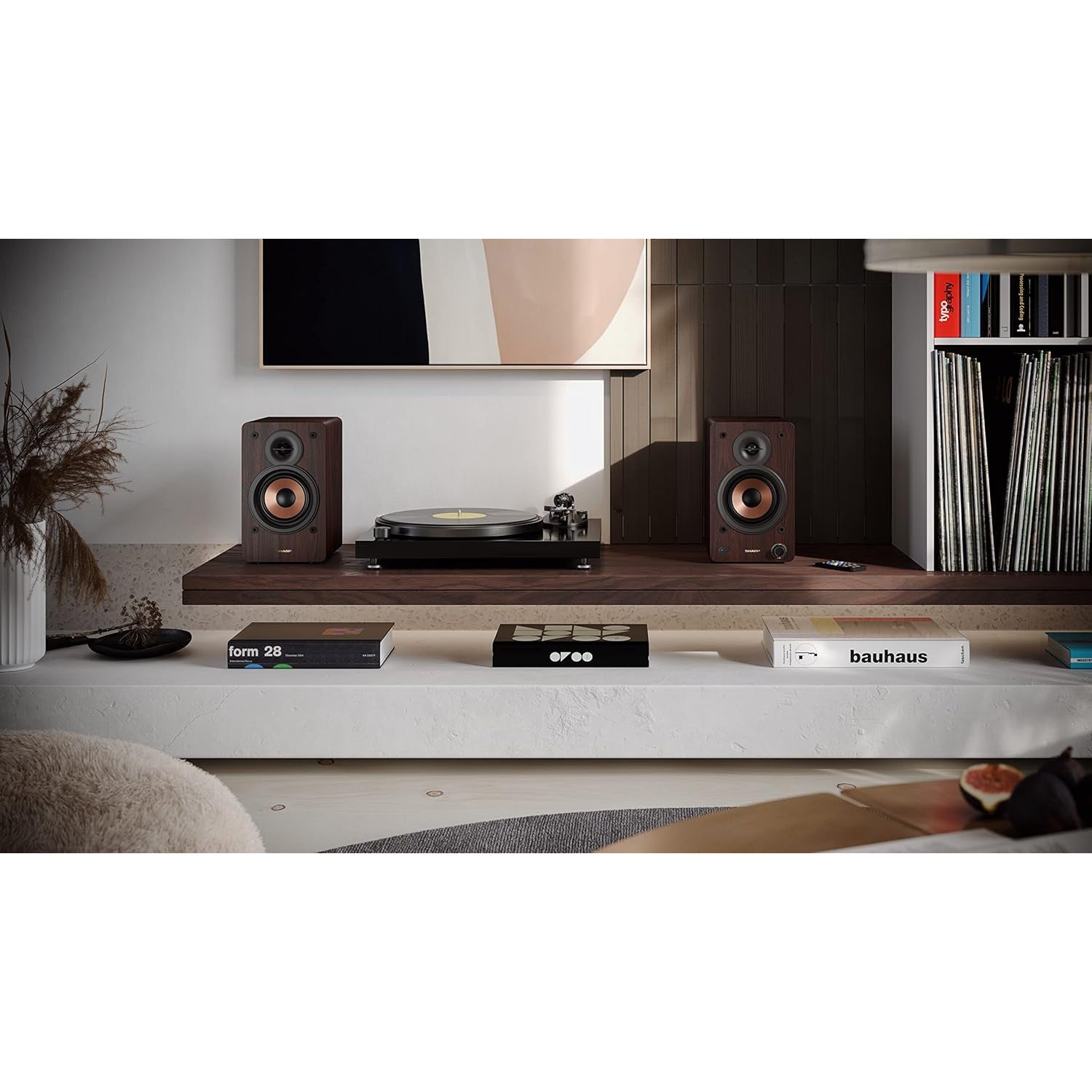 Sharp CP-SS30 Brown 60W RMS 2‑Way Active Bookshelf Speakers
