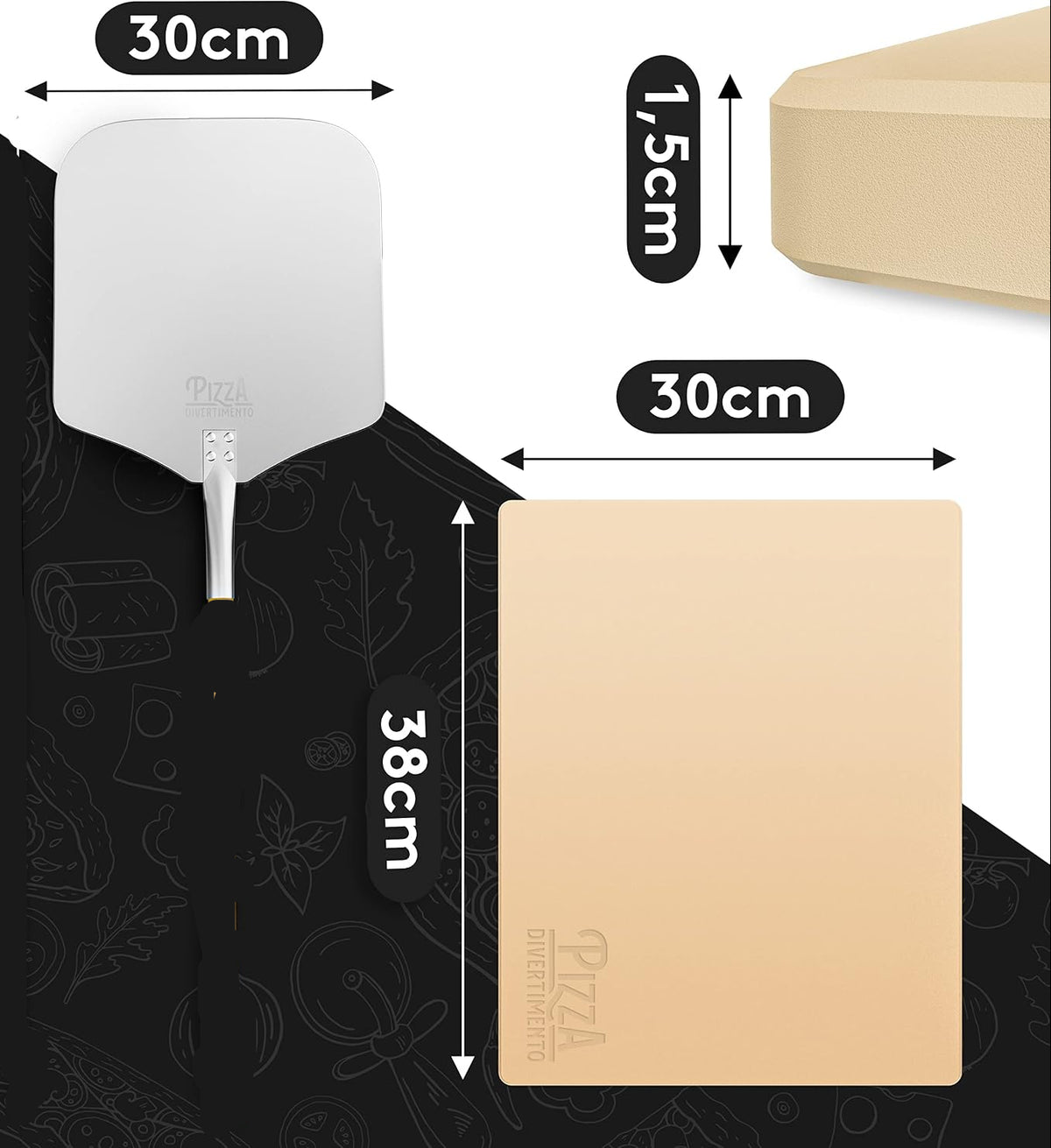 Pizza Divertimento Pizza Stone with Peel for Oven and Gas Grill