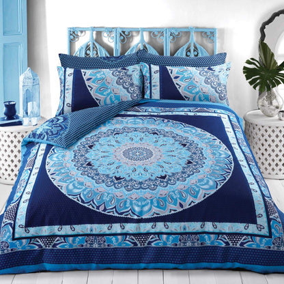 Sleepdown Pure Quality Paisley Mandala Blue Super King Duvet Quilt Cover Pillowcases