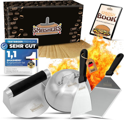 SMASHERS 6-Piece Smash Burger Set with Stainless Steel Press, Spatula, Grill Bell & Recipe eBook