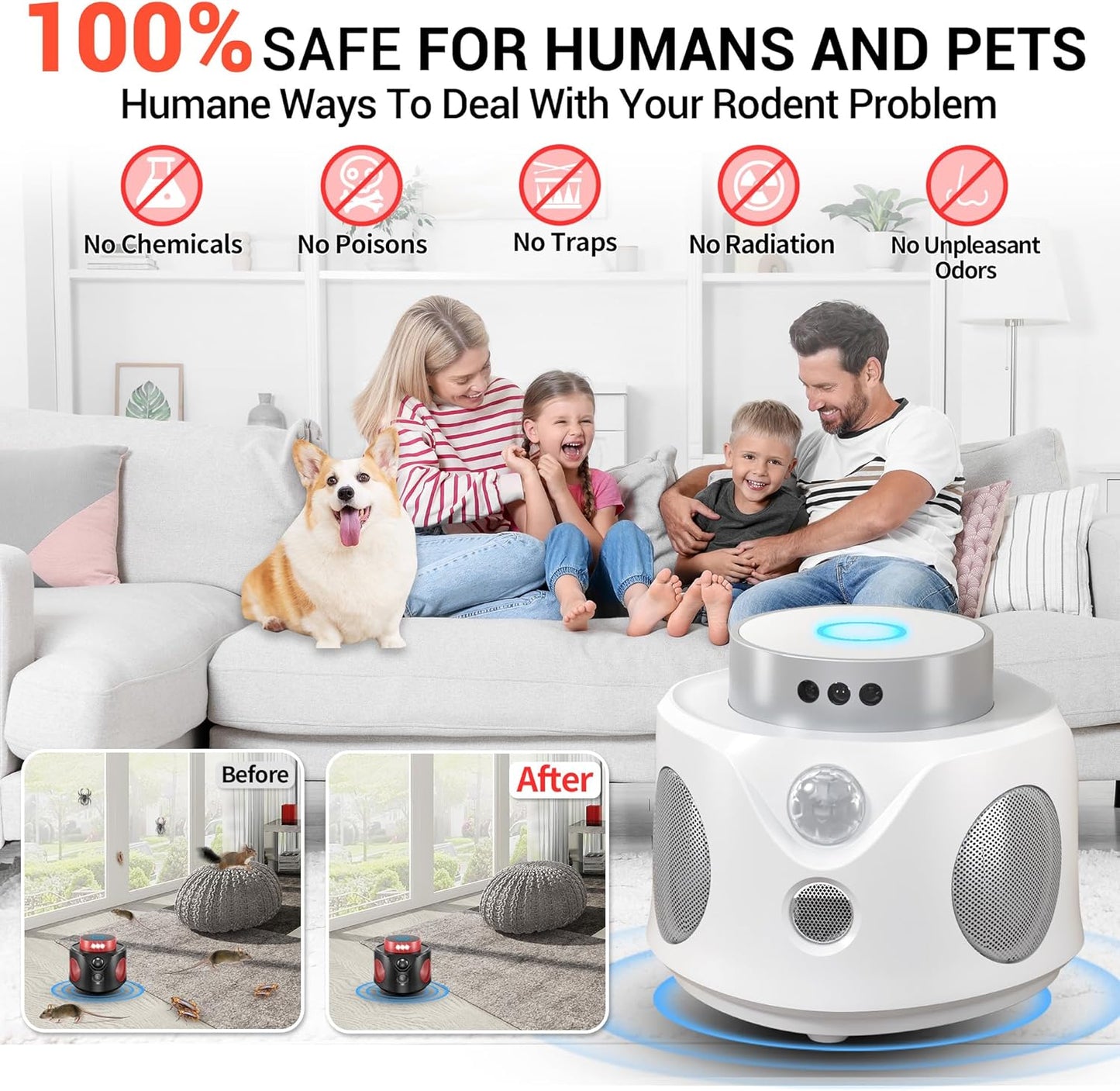 Ultrasonic Rodent Repellent: Indoor Mice Pest Control with 360° PIR Sensor