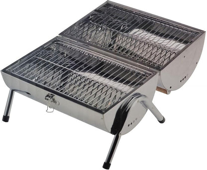 Stainless Steel Portable BBQ Barrel Grill – Compact Camping & Beach Grill
