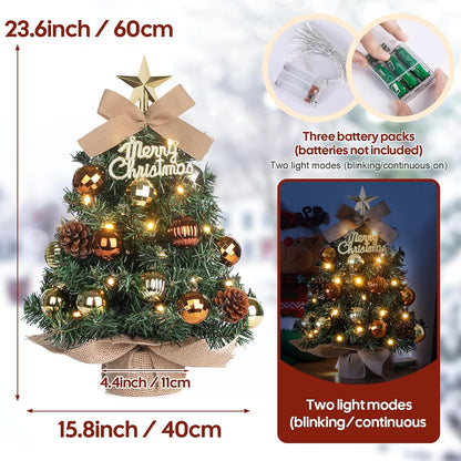 DEWUR 60cm Mini Christmas Tree with LED Lights Table Decoration Green