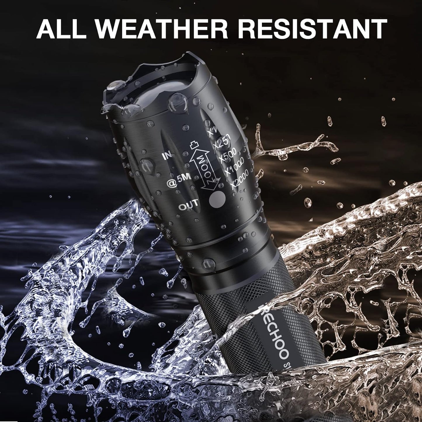 RECHOO S1500 Tactical Flashlight 1500 Lumens Waterproof 5‑Mode 2‑Pack