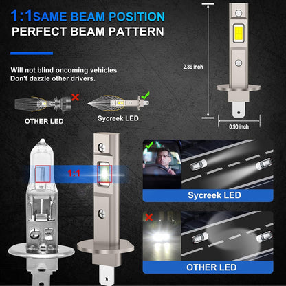 Sycreek H1 LED 100W 22000LM 6500K Cool White CANBUS Car Conversion Kit with Fan, 2 Bulbs
