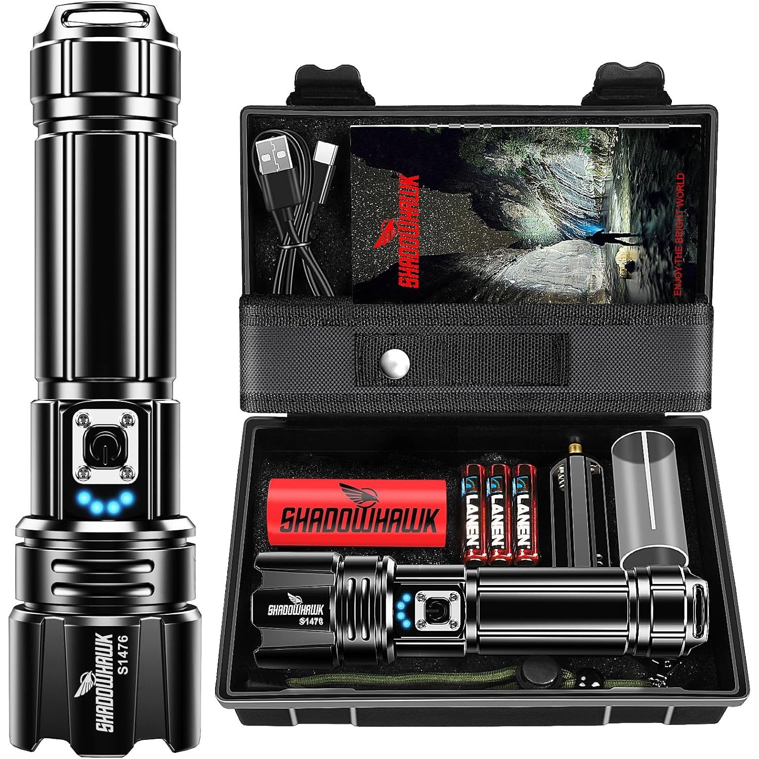 Shadowhawk 10000 Lumen XHP70.2 LED USB Rechargeable Tactical Flashlight