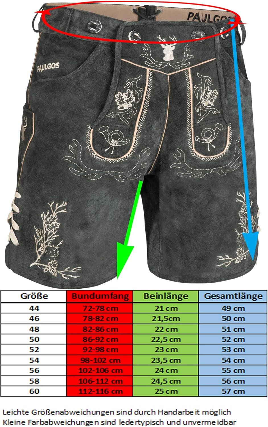 PAULGOS Men's Traditional Leather Trousers with 3D Deer Antler Embroidery