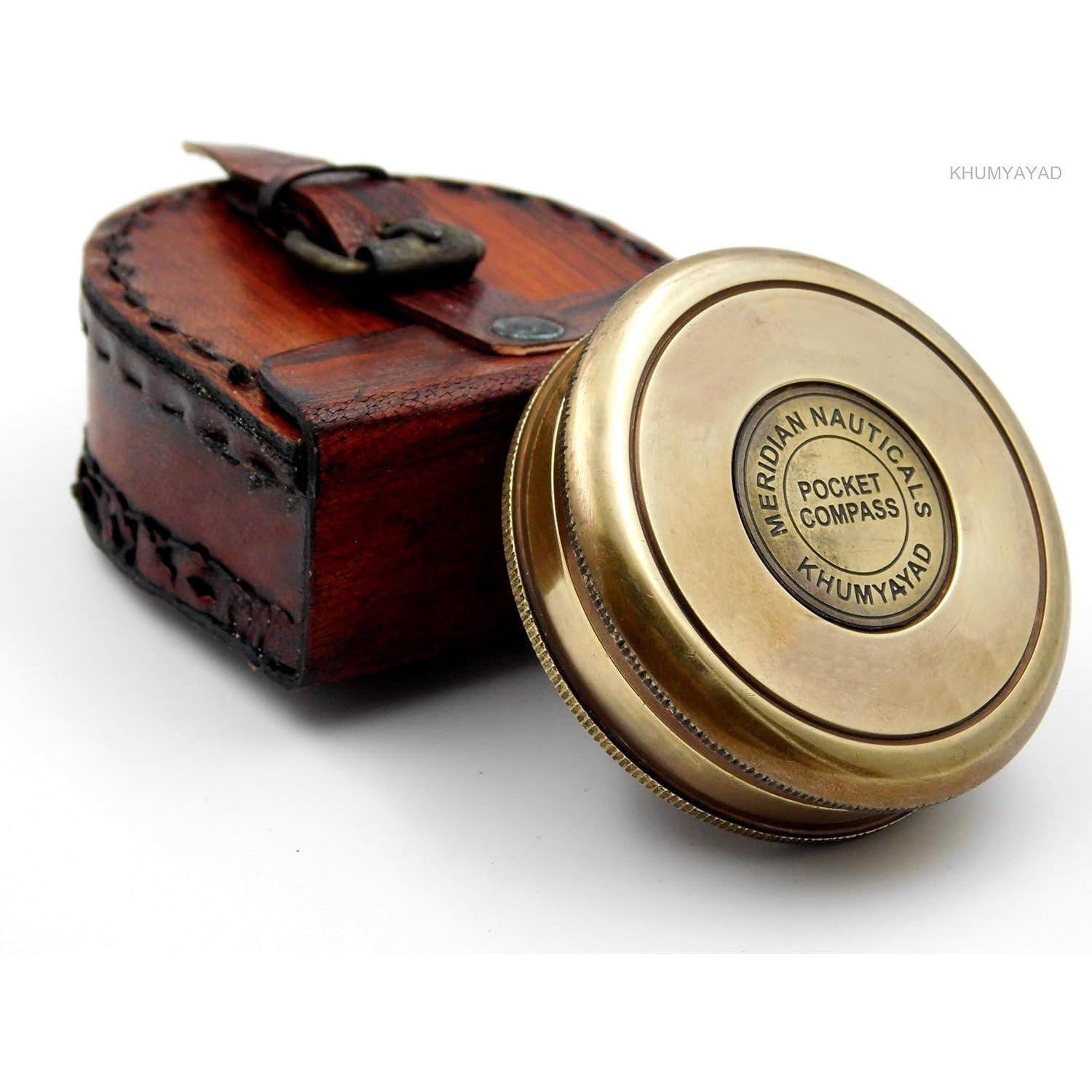 Antique Brass Pocket Compass with Leather Case – Handcrafted
