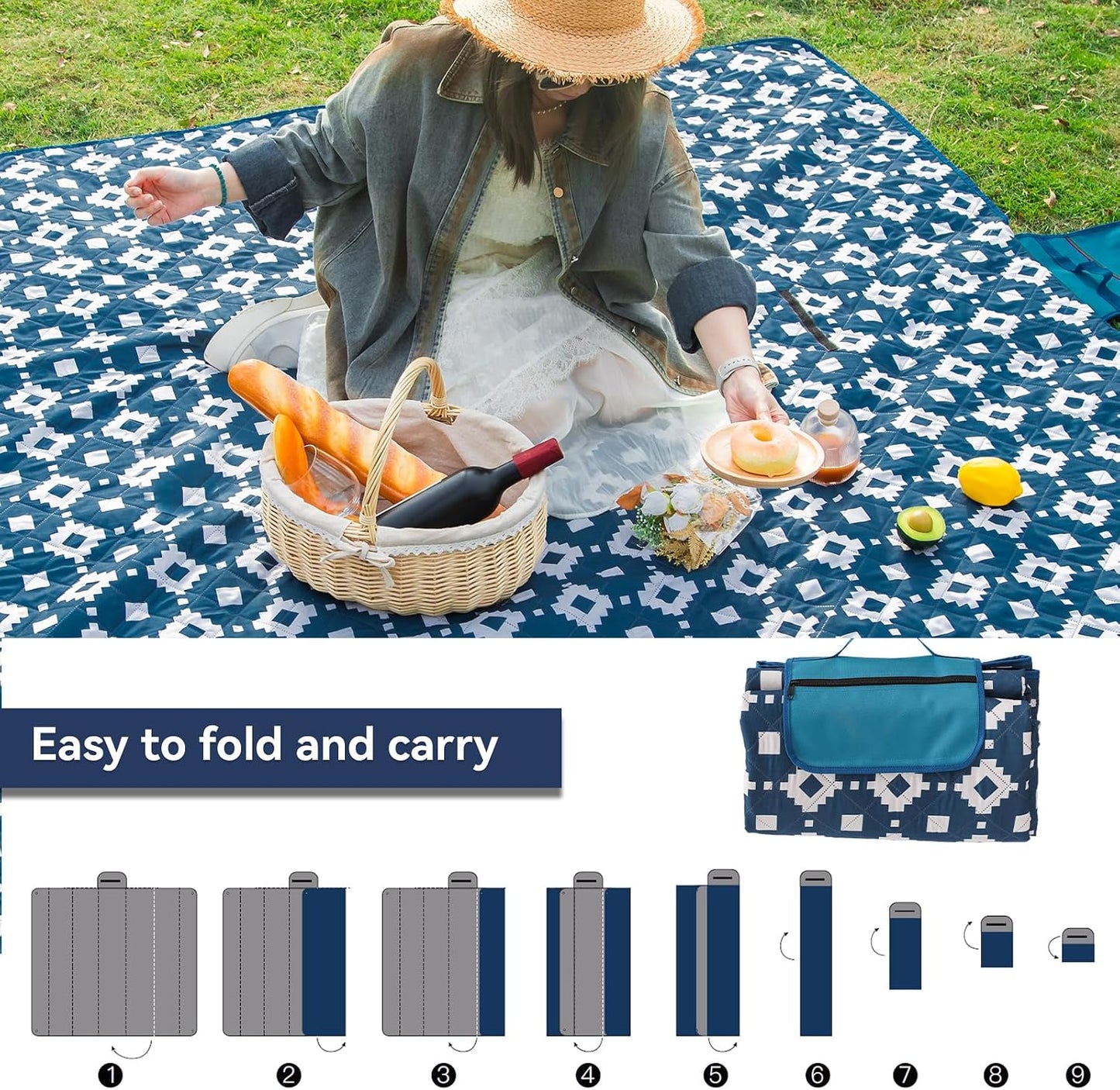 OESSUF Picnic Blanket Waterproof 200x200cm 3-Layer Extra Large
