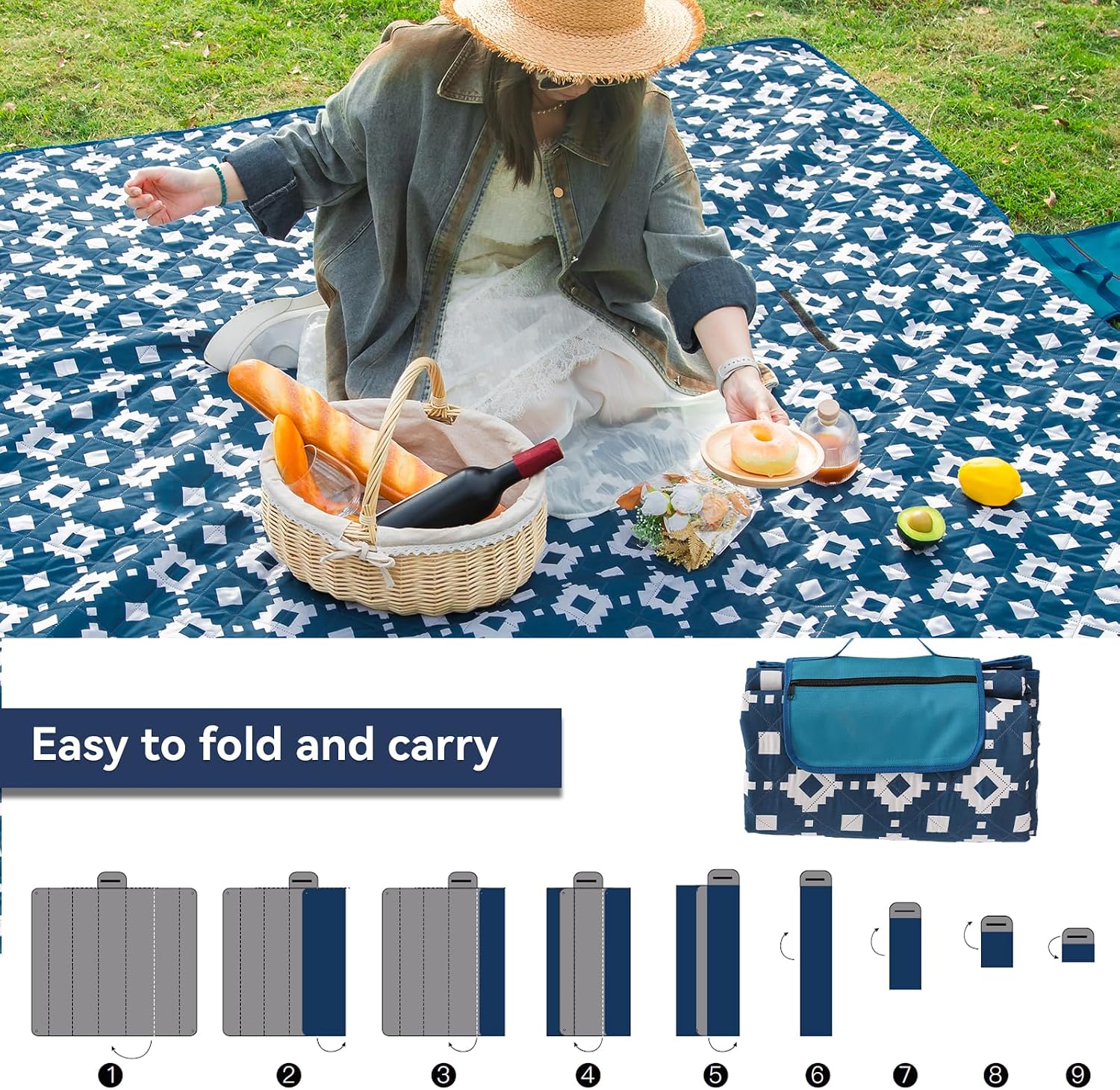 OESSUF Picnic Blanket Waterproof 200x200cm 3-Layer Extra Large