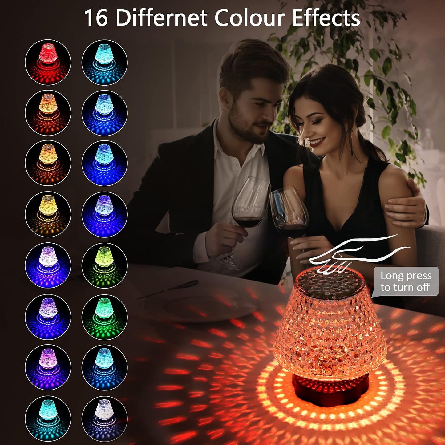 Rouclo Crystal Table Lamp 16 Colours LED USB-C Touch Remote Control 12.5 cm