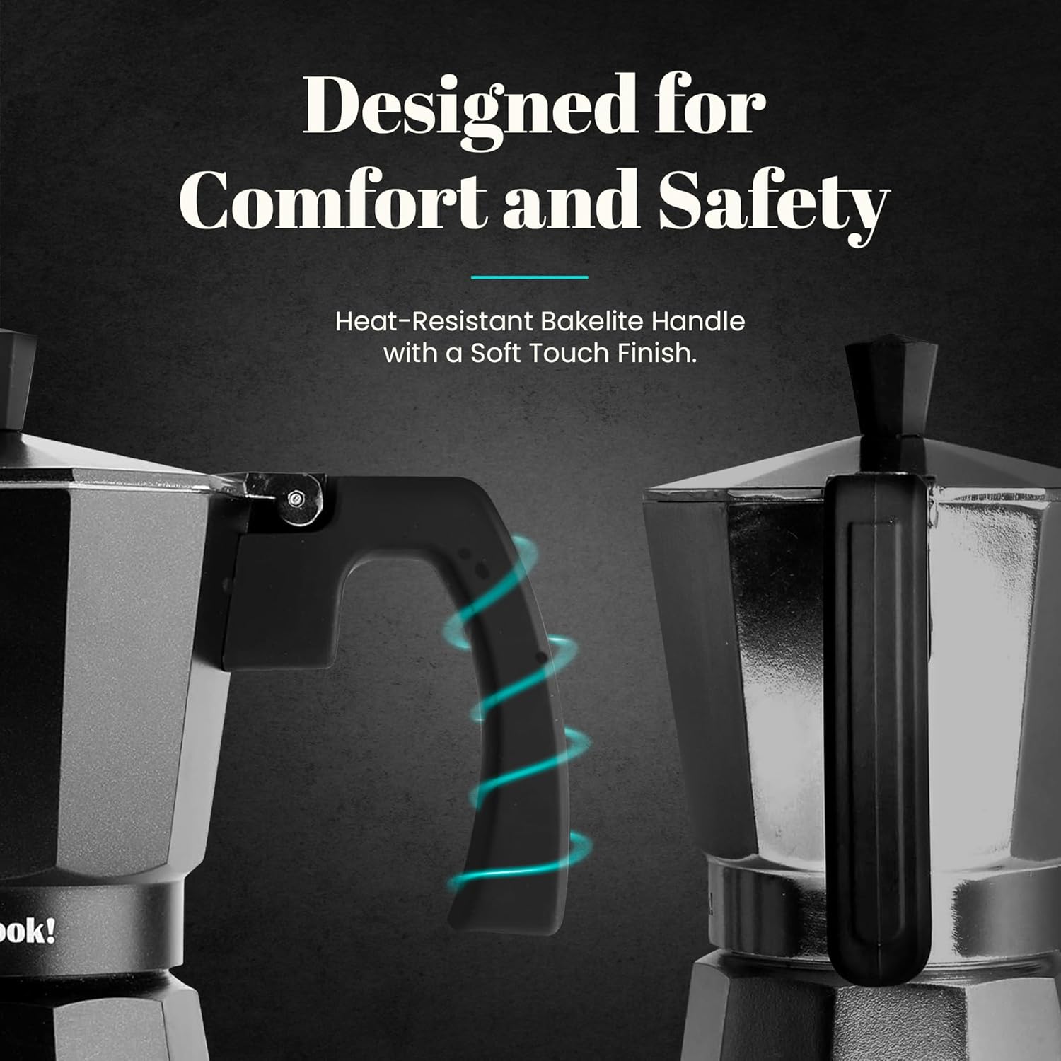 WECOOK! 6‑Cup Induction‑Ready Black Aluminum Moka Coffee Maker