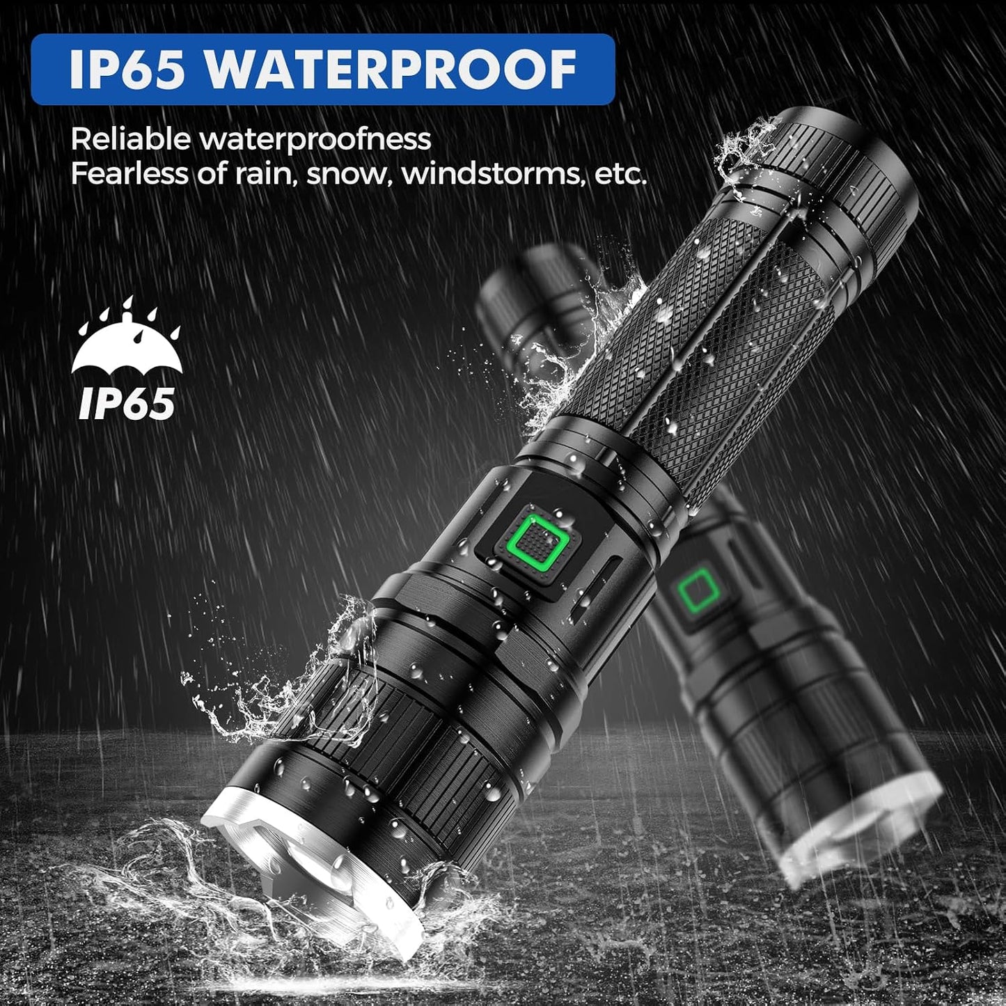 GEARLITE GR2000 Rechargeable LED Flashlight 10000 Lumens 3 Modes IP65 Waterproof Zoomable