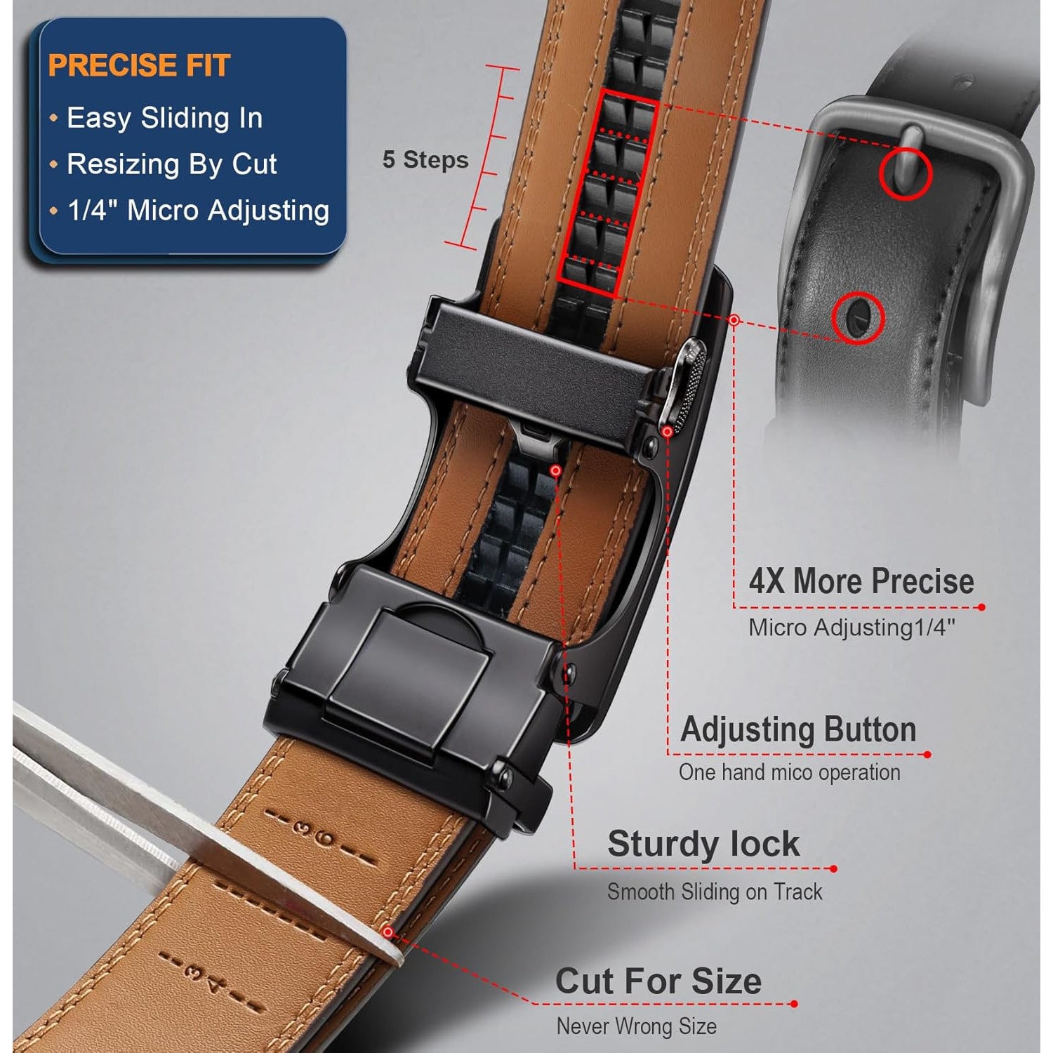 BULLIANT Adjustable Slide Ratchet Leather Belt for Men
