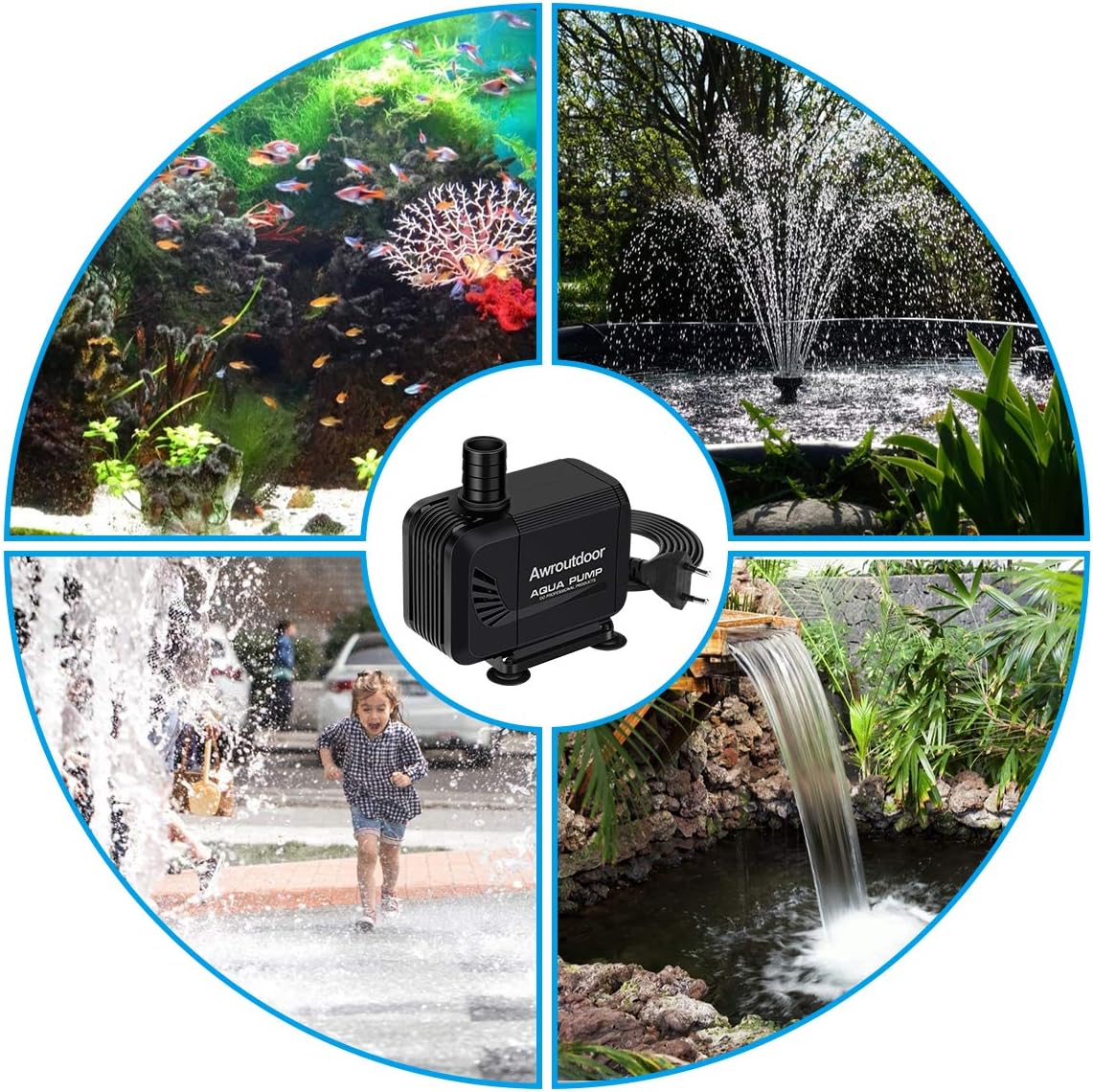 Awroutdoor Submersible Water Pump 35W 2500L/H 3 Nozzles for Aquarium Pond Fountain Hydroponics
