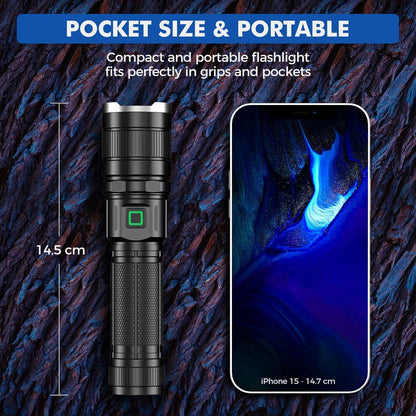 GEARLITE GR2000 Rechargeable LED Flashlight 10000 Lumens 3 Modes IP65 Waterproof Zoomable