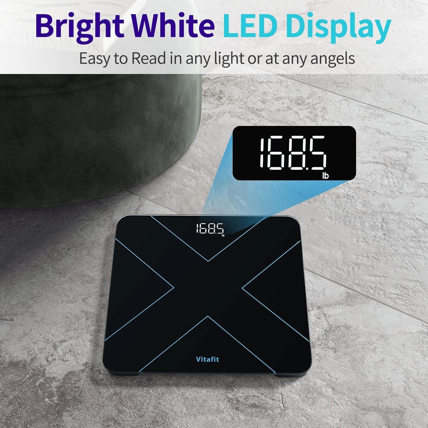 Vitafit 400lb Digital Bathroom Scale with LED Display, Black