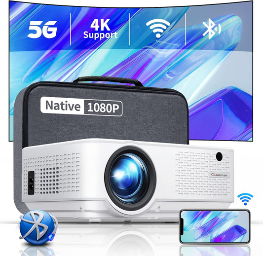 Giaomar Mini Projector: 1080P Full HD, 4K Supported, WiFi, Bluetooth, Portable Home Theater