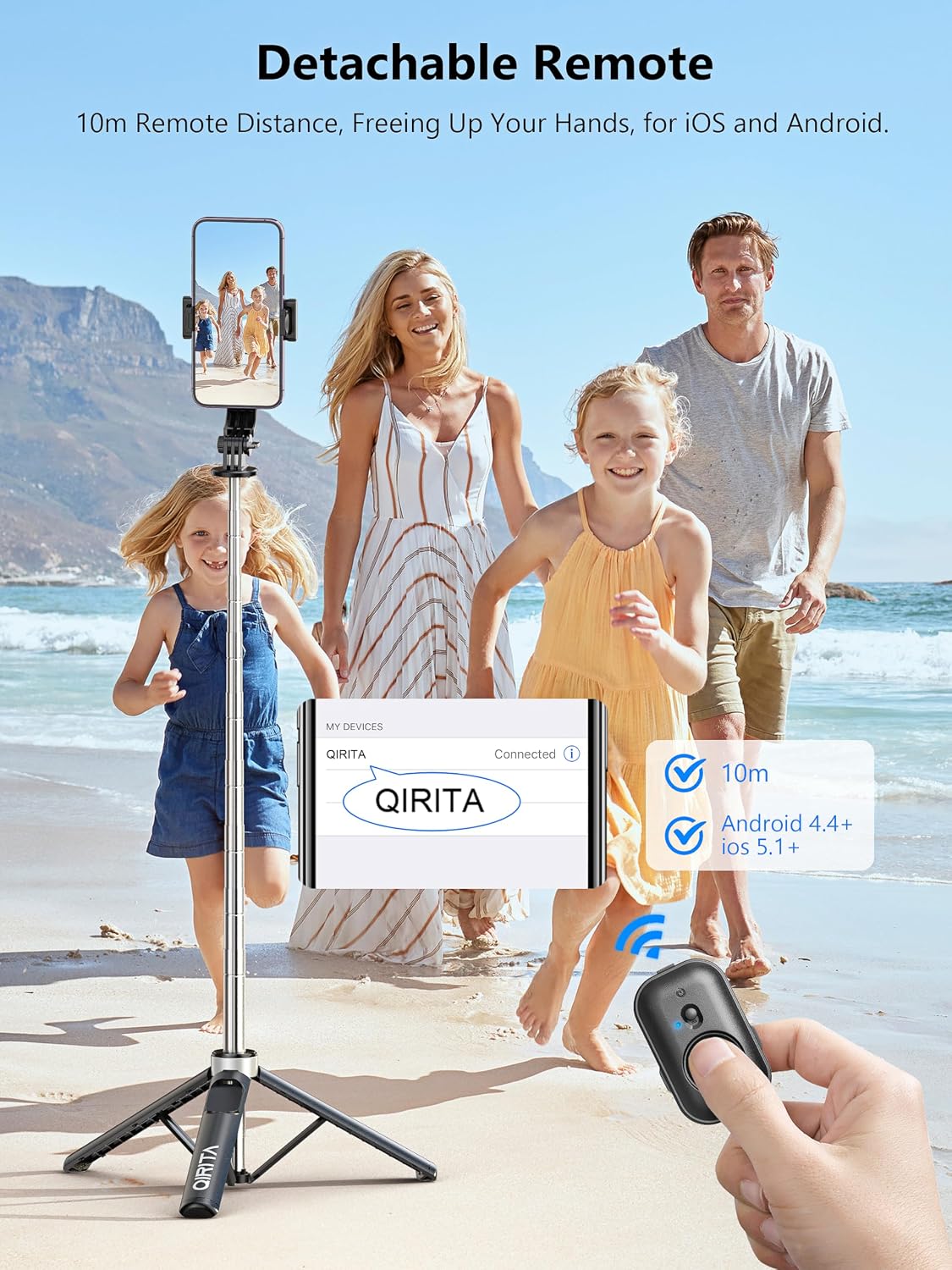 Qirita C13SS Selfie Stick Tripod with Remote 52-Inch Extendable Phone Stand Black