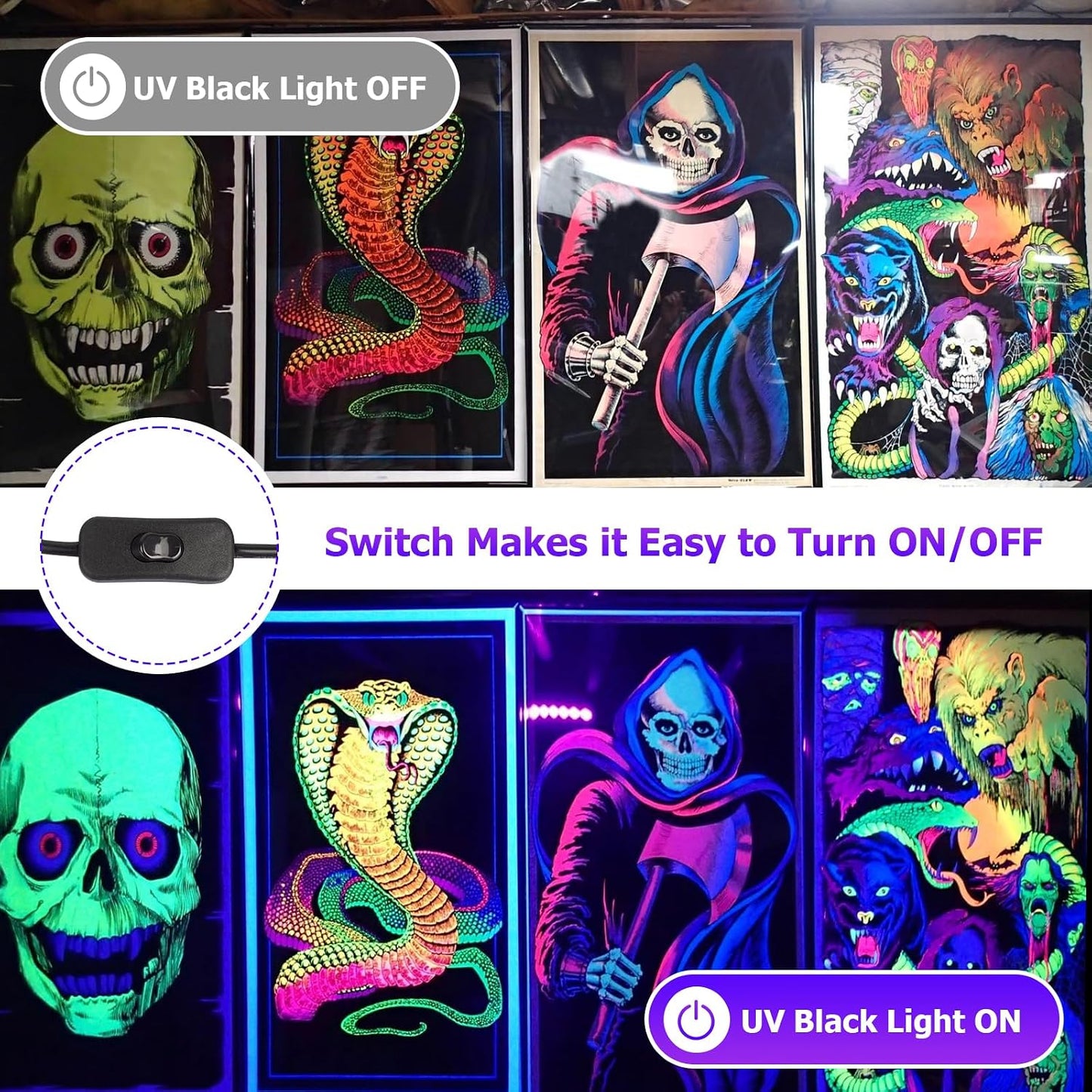 MEEKBOS 60W UV LED Black Light Wall Mount 100 LEDS Clear Finish