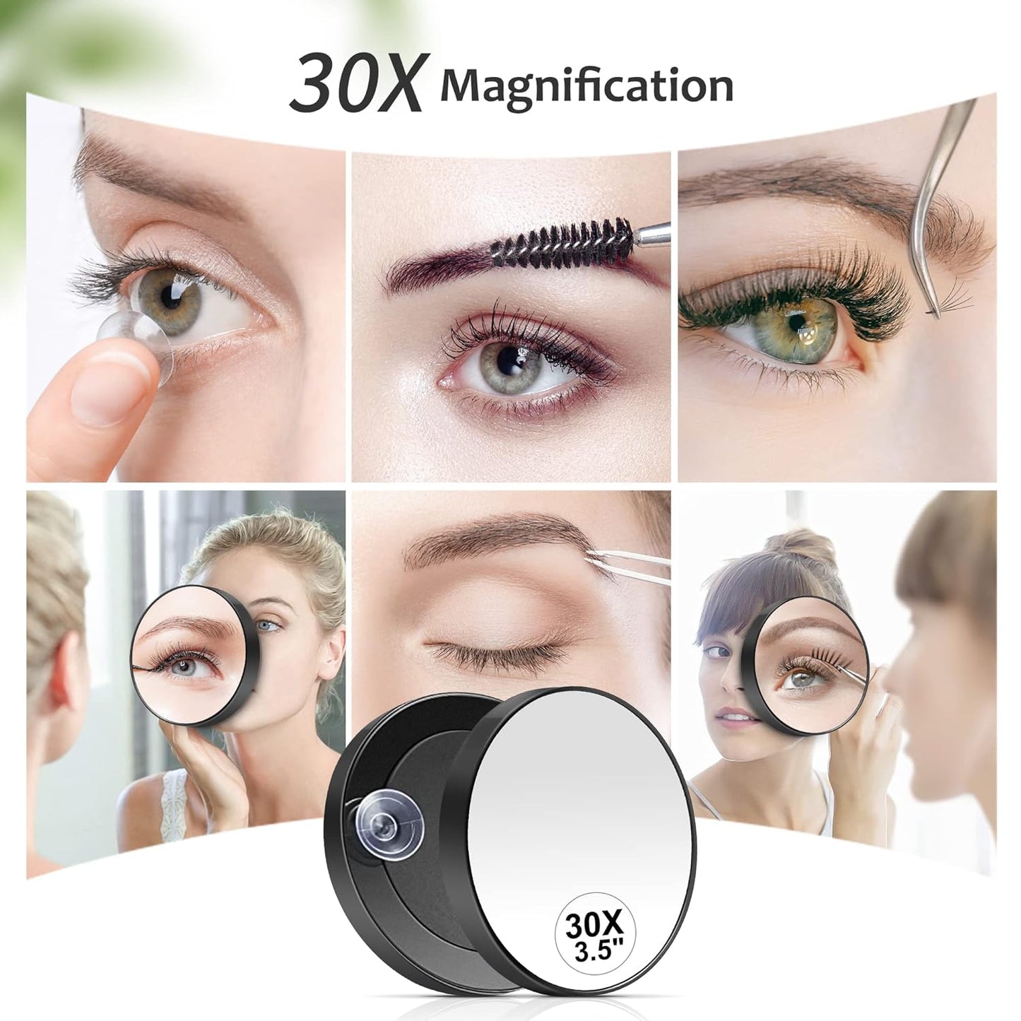 MIYADIVA 30X Magnifying Travel Mirror, Suction Cup, Portable Tweezers