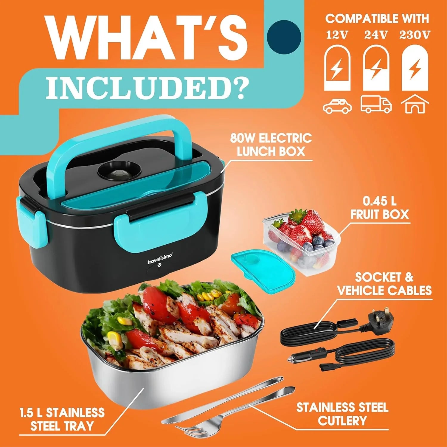 TRAVELISIMO Neon Heated Lunch Box 1.5L Portable Food Warmer - Gomix Brands Outlet