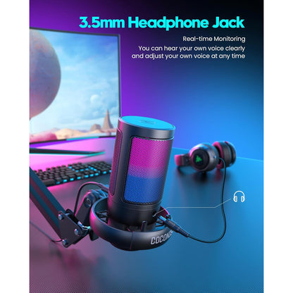 COCONISE Gaming USB Condenser Microphone with RGB Lights and Stand