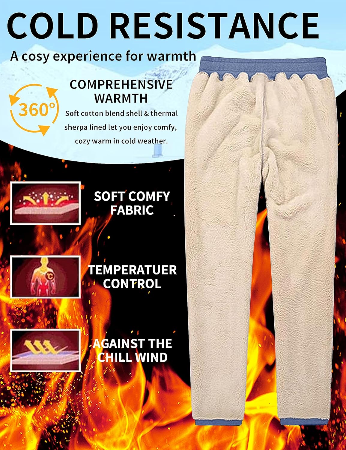 TACVASEN Men's Lined Winter Jogging Pants with Sherpa Lining