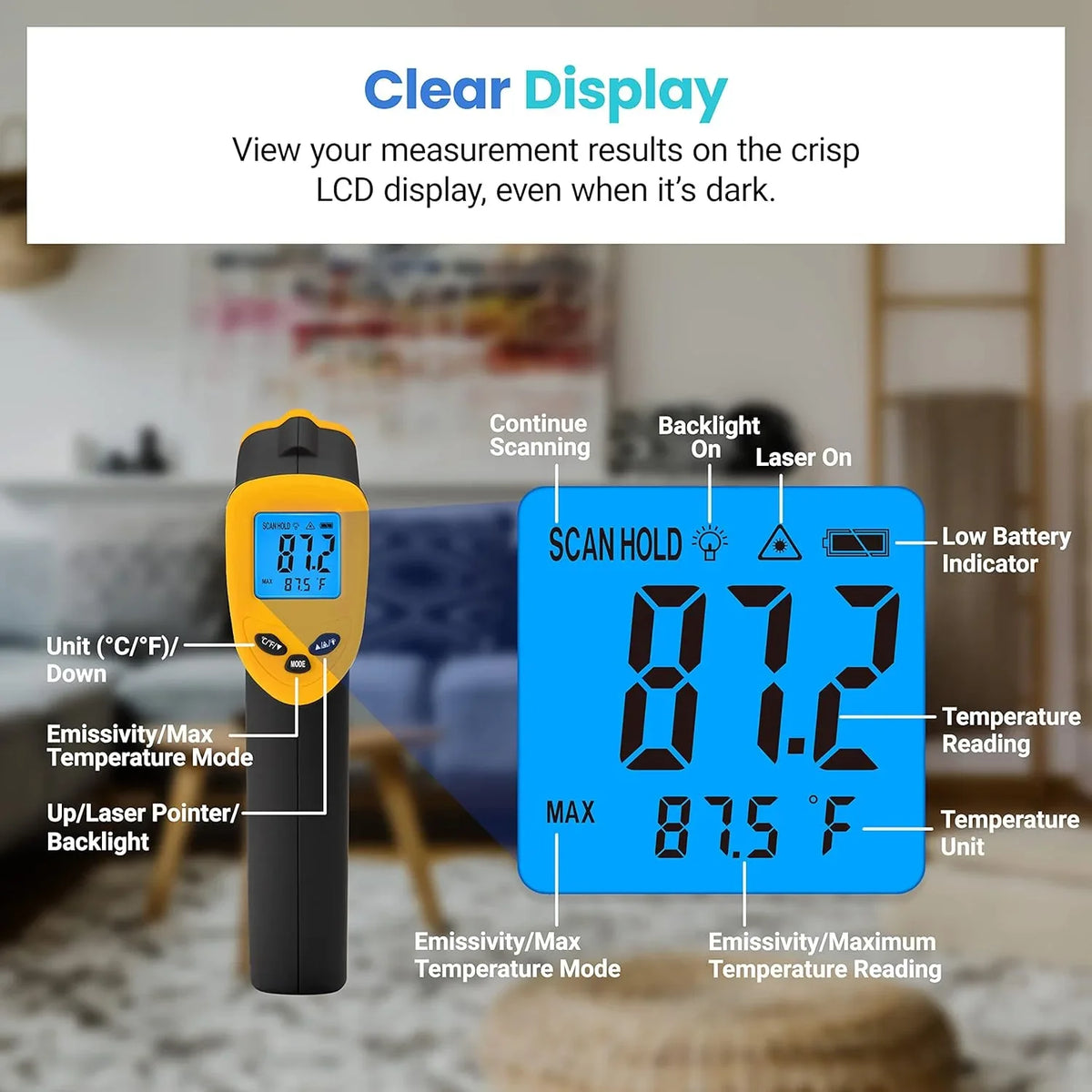 Etekcity 774 Laser Infrared Thermometer with Adjustable Emissivity - Yellow - Gomix Brands Outlet
