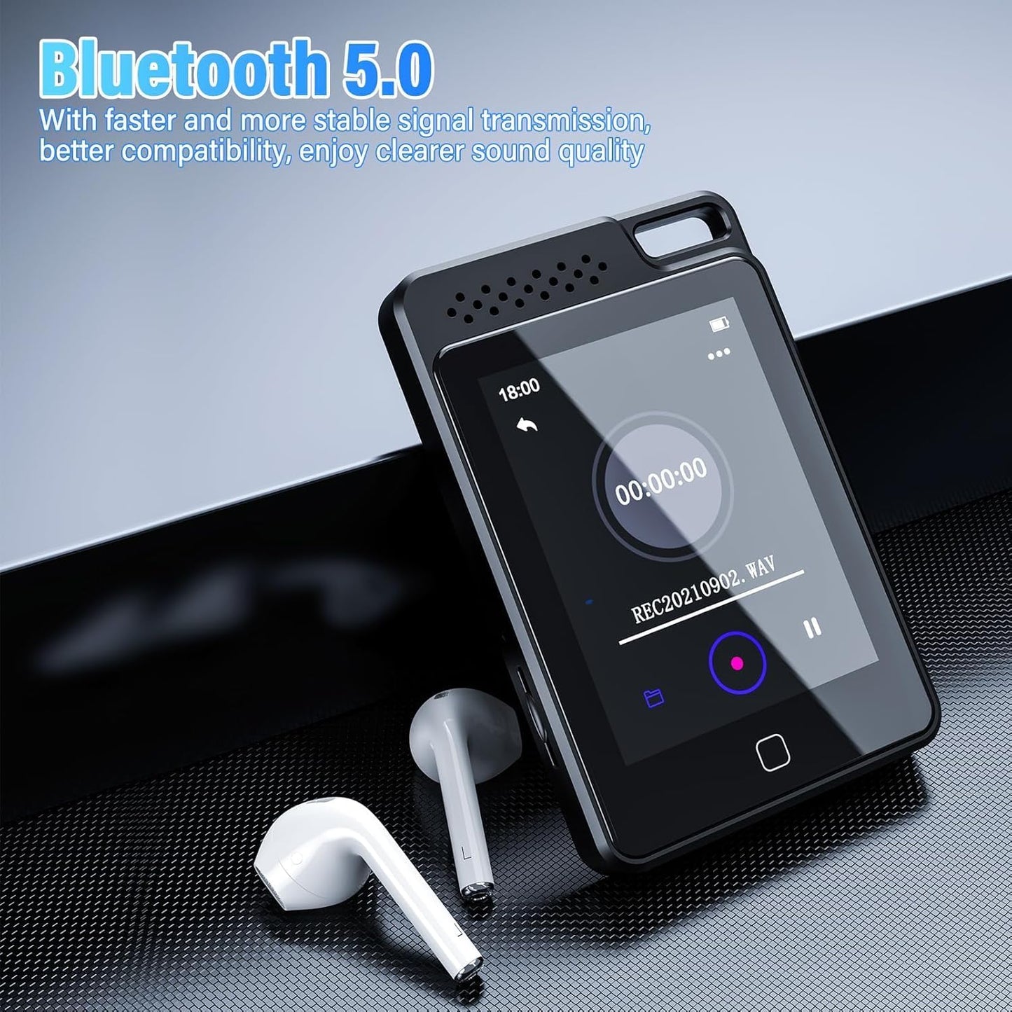 BOOTEEK 64GB MP3 Player Bluetooth 5.0 2.4 Inch Touchscreen with Speaker FM Radio Recorder Expandable Up to 128GB Black