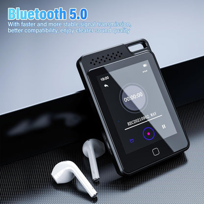 BOOTEEK 64GB MP3 Player Bluetooth 5.0 2.4 Inch Touchscreen with Speaker FM Radio Recorder Expandable Up to 128GB Black