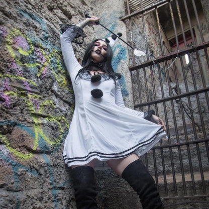 Leg Avenue Women's Pierrot Clown Costume – White & Black Elegance