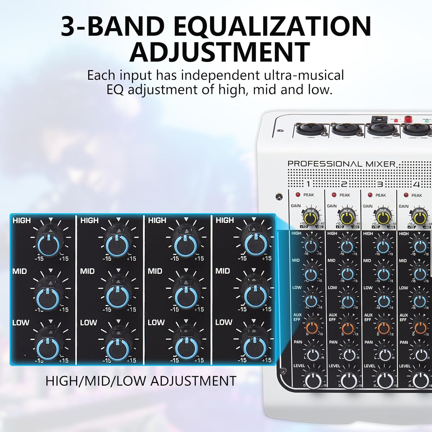 Boeska 6-Channel DJ Mixer with USB, Bluetooth, 48V Phantom Power