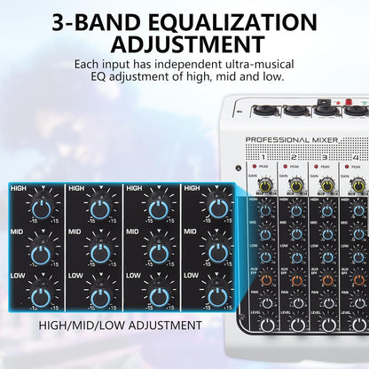 Boeska 6-Channel DJ Mixer with USB, Bluetooth, 48V Phantom Power