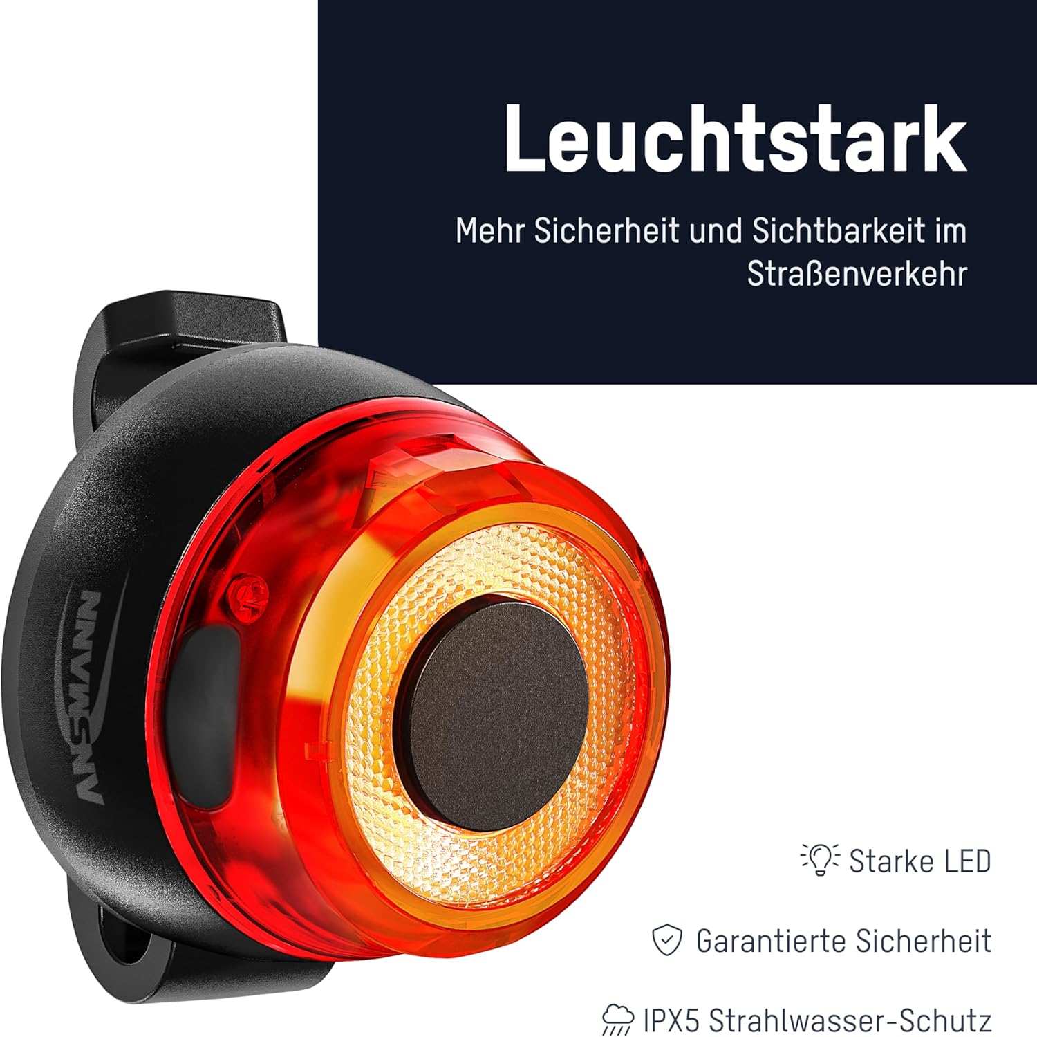 ANSMANN USB Rechargeable Bike Rear Light – Bright CREE LED, IPX5, StVZO Certified, Black