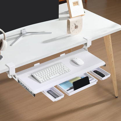 ETHU White Under Desk Keyboard Tray with Storage Drawers