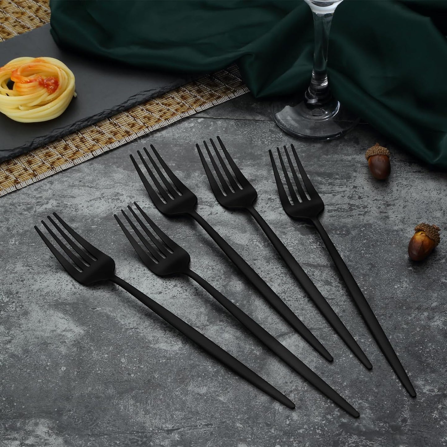 Pleafind 24-Piece Black Stainless Steel Dinner Fork Set