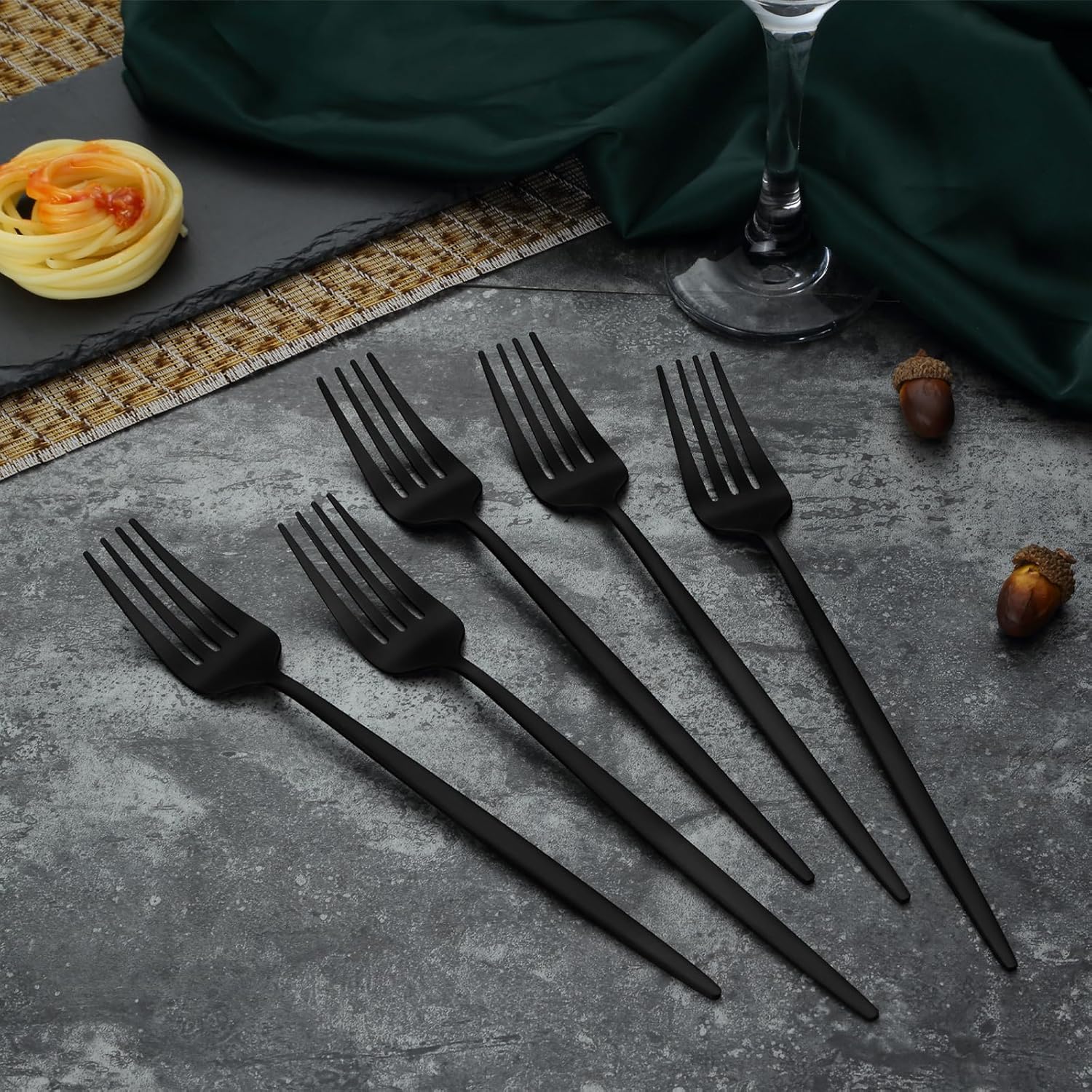Pleafind 24-Piece Black Stainless Steel Dinner Fork Set