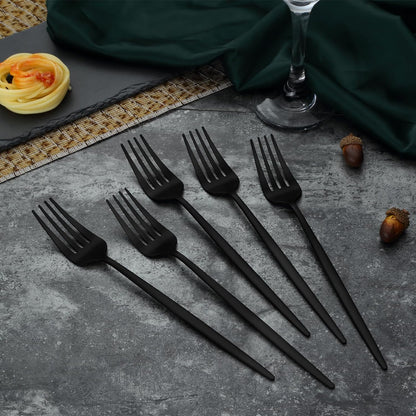 Pleafind 24-Piece Black Stainless Steel Dinner Fork Set