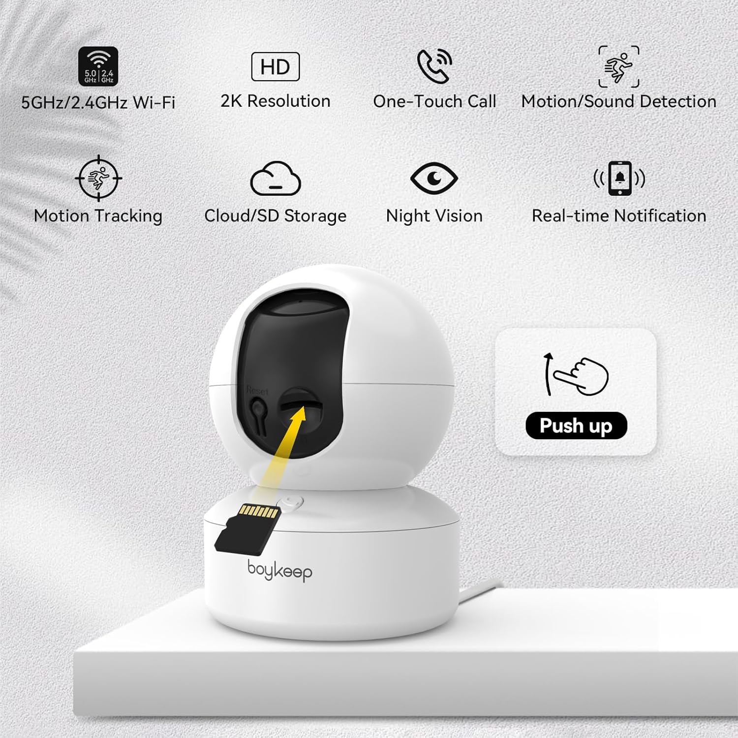 BoyKeep 2K Indoor Pet Camera, 360° Pan Tilt, Night Vision
